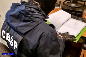 Funkcjonariuszka CBŚP przeglądająca dokumentację.