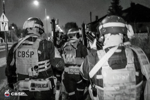 Funkcjonariusze CBŚP w mundurach trzymający broń długą.